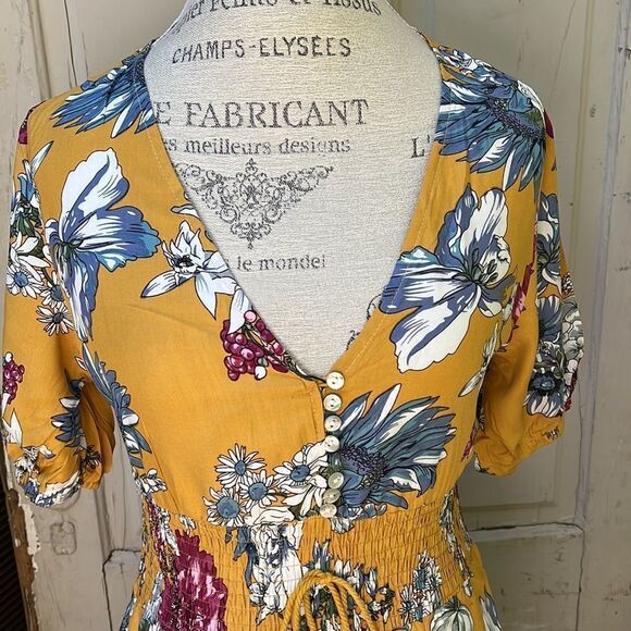 MUSTARD YELLOW FLORAL MAXI DRESS  SIZE S M L  BNWT - Picture 2 of 10